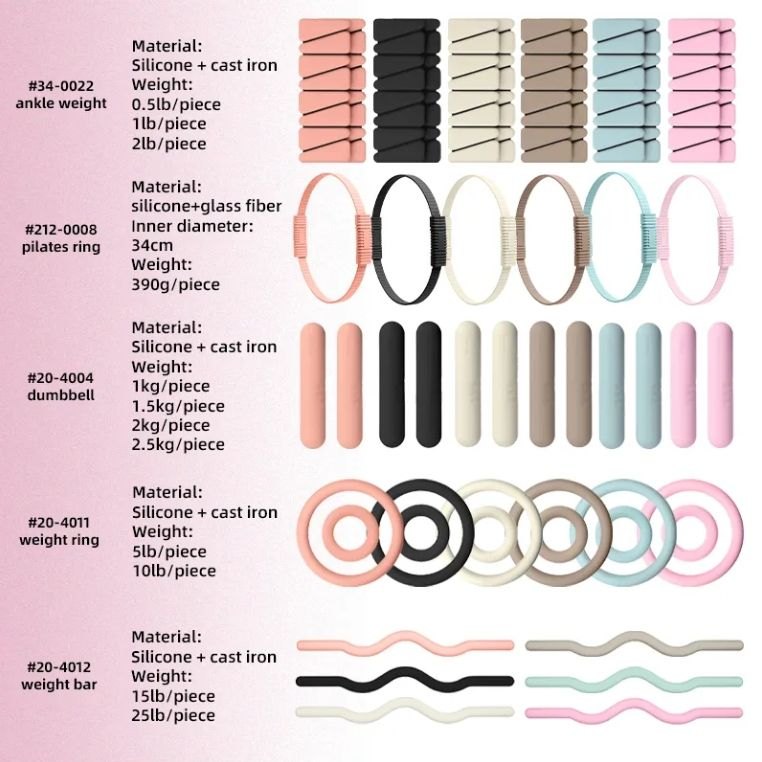 Silicone weighted fitness products and available specifications