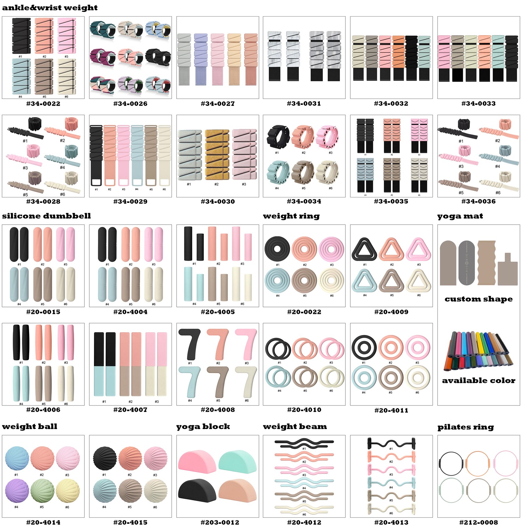 Silicone weighted fitness product range and color options