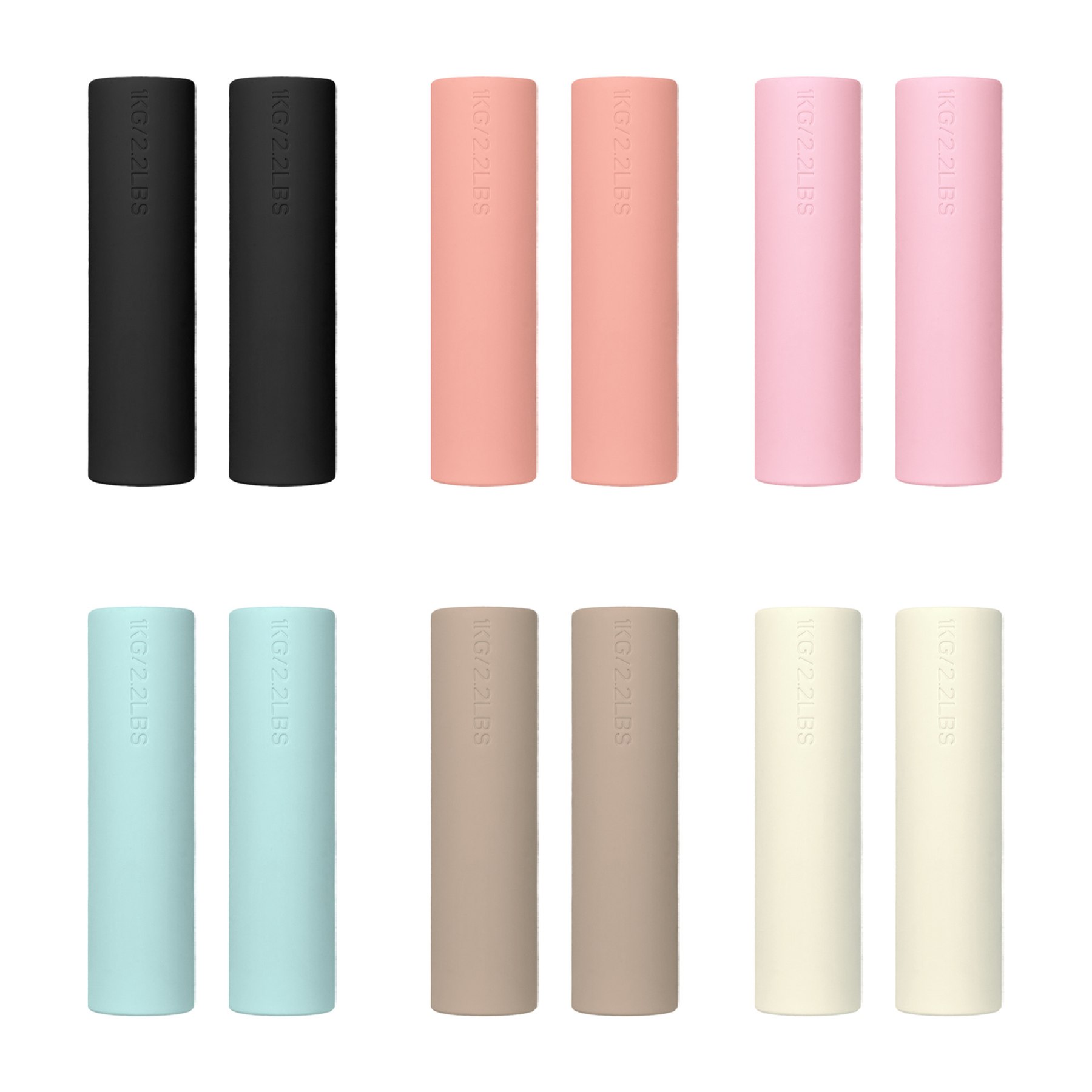 Style D flat-end silicone dumbbells in six colors