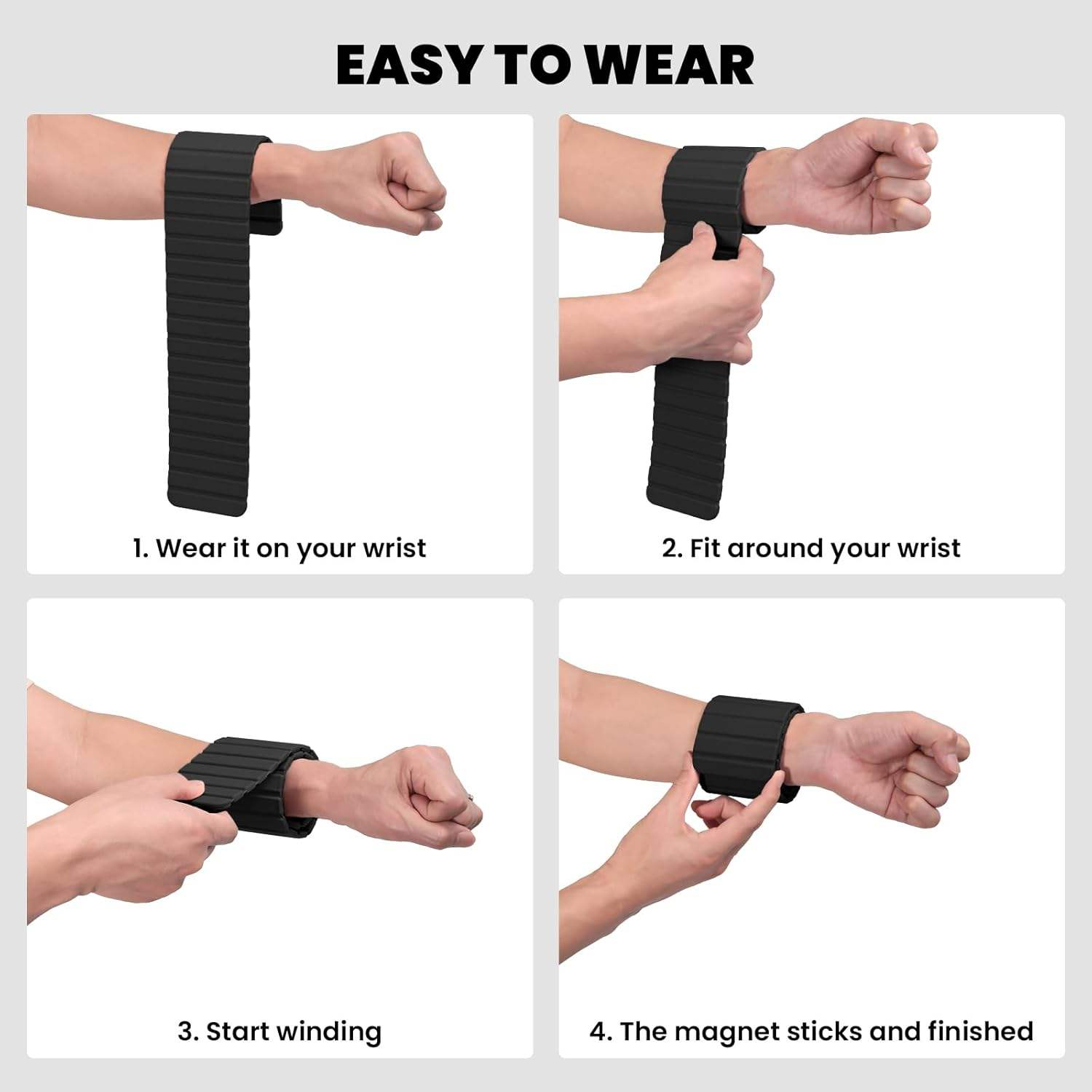 Four steps for fitting magnetic wrist weights