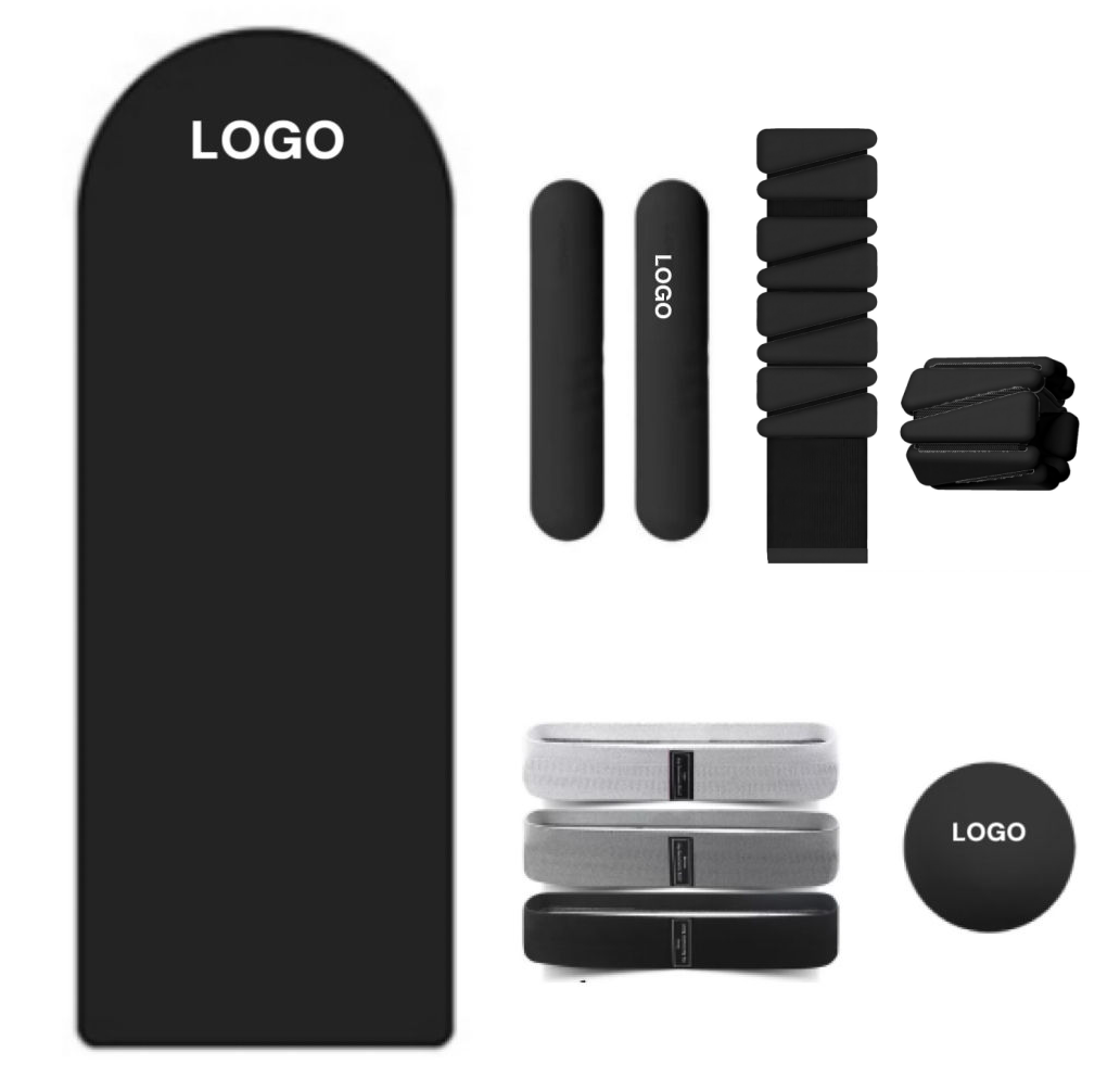 black studio fitness accessories collection with logo placement