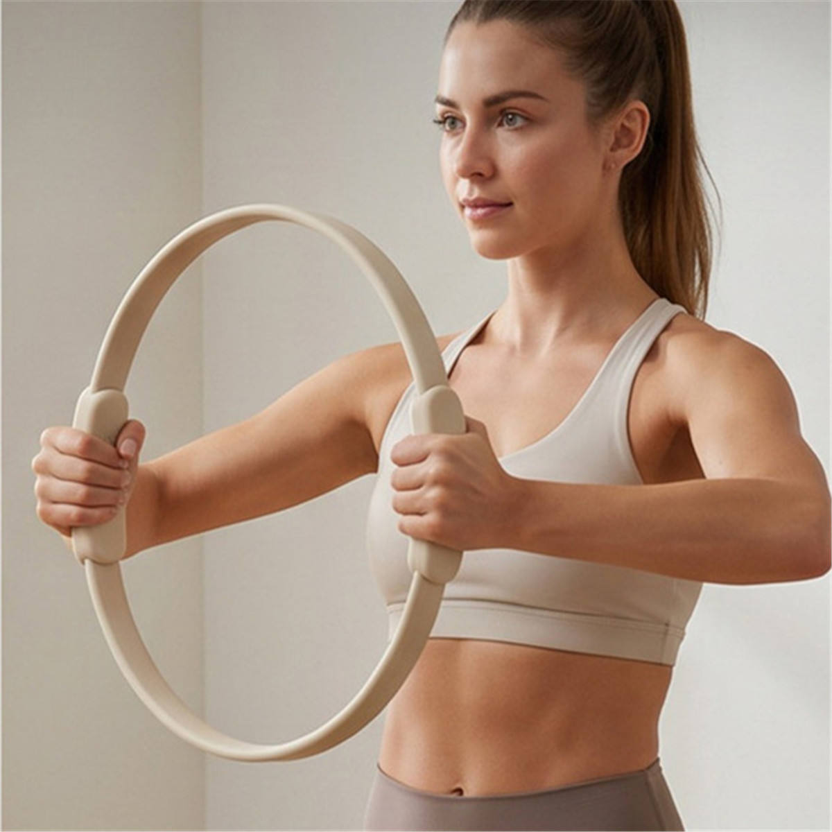 Woman using a silicone Pilates ring