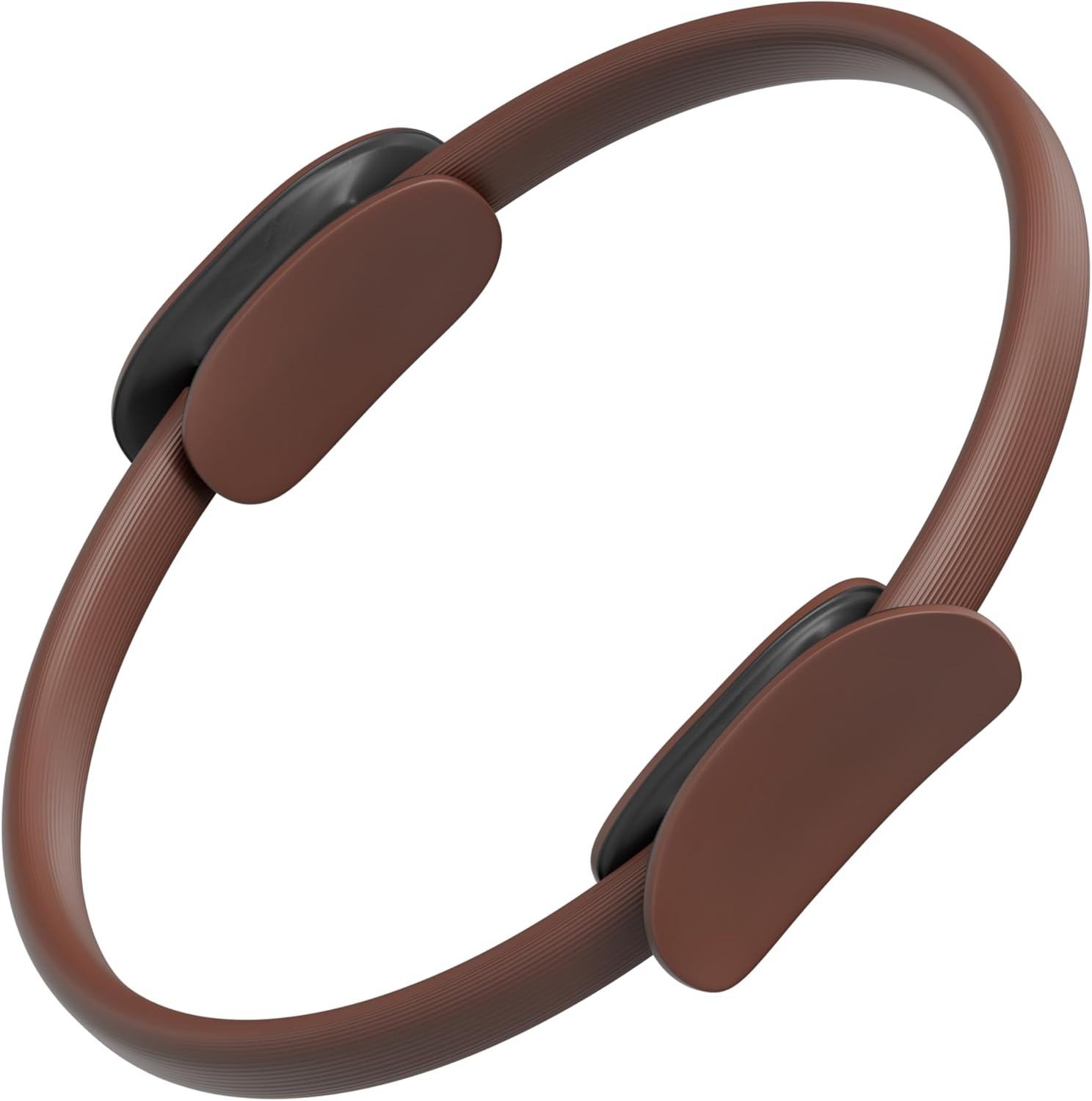 Brown PP and NBR Pilates resistance ring with dual handles